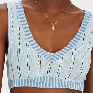 For Love & Lemons Rhea Pointelle Crop Tank Size Large NWT - Light Blue